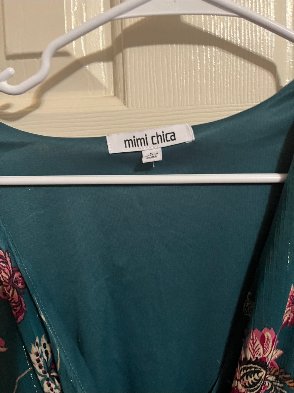 Mimi Chica Teal Floral Tiered Midi Dress Large - Picture 3 of 8